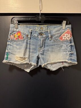 Lucky Brand Patchwork Distressed Denim Shorts Size 00 / 24 Boho Festival